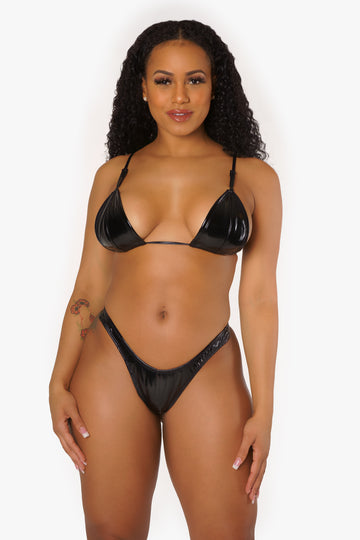 Conjunto de lencería de bikini de vinilo negro